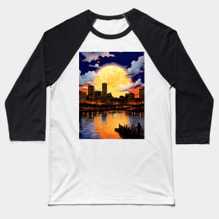 Portland Oregon: Full November Beaver Moon Over Downtown Portland Oregon Baseball T-Shirt